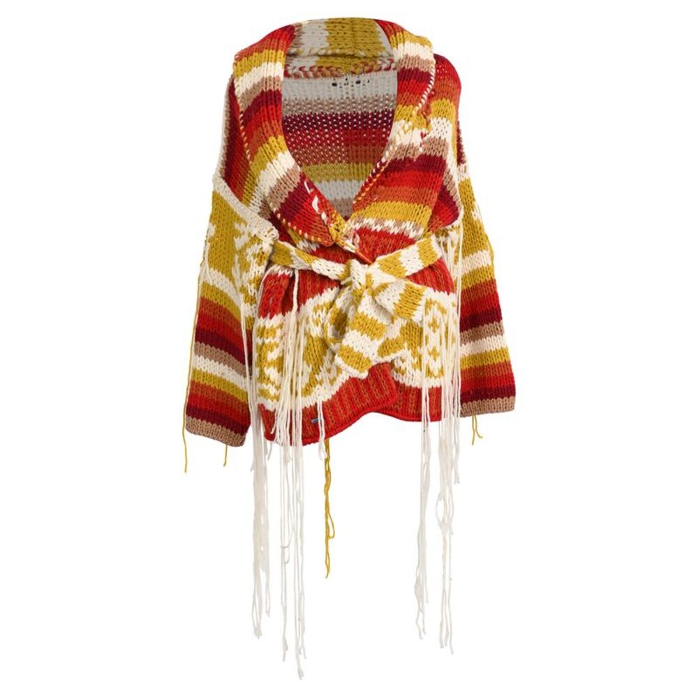 Alanui Striped Fringed Wrap Cardigan in Multicolor Wool